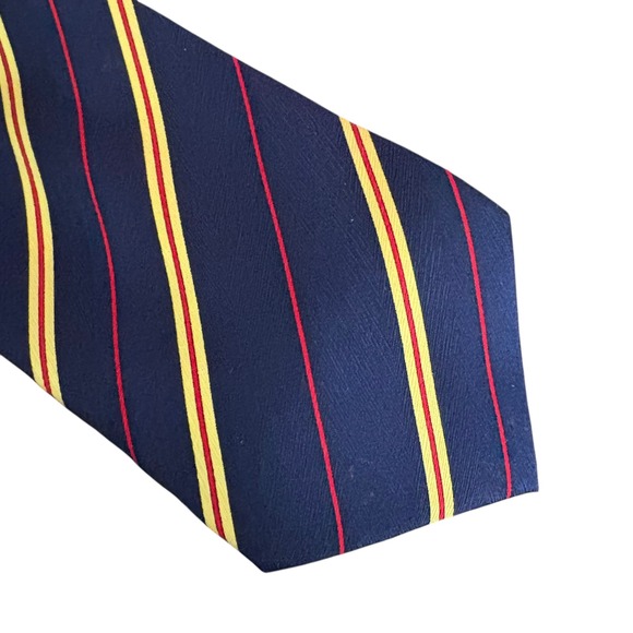 Vernal Men's 100% Silk Tie Navy Red Yellow Stripe Classic Necktie 61" x 3.75" - Picture 1 of 7